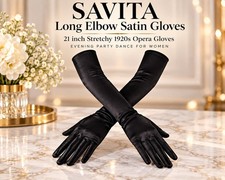 Long Elbow Satin Gloves Black picture