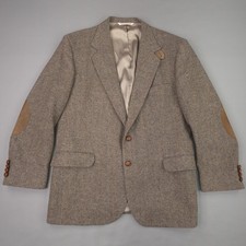 Stafford Blazer Mens 44R Brown Flecked Herringbone Wool Tweed Sport Coat Jacket picture