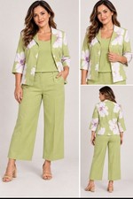 Emma James Blazer Jacket Womens  set 3 pieces Green Floral Lapel Button Front picture