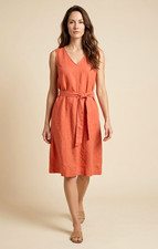 Ann Taylor Factory Orange Solid A-Line Dress Size M Sleeveless V-Neck Tie Knee picture