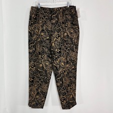 Emma James 100% Silk Paisley Pants Black Gold Career Trousers Womens 16 NEW picture