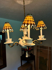 McKenzie Childs 4 light White Ceramic Chandelier, Metal, picture