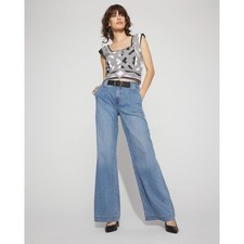 White House Black Market WHBM High Rise Wide Leg Pleated Belted Jeans Blue 2 picture