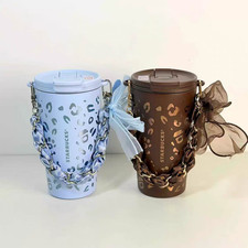Starbucks 2026 China Retro Leopard Print 16oz Stainless Tumbler W/ Ribon Holder  picture