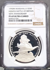 1990 MARSHALL SILVER 50 DOLLARS BATTLE OF BRITAIN NGC PF 69 ULTRA CAMEO TOP POP picture