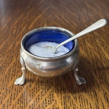 Vintage Baldwin & Miller #43 Sterling Silver Salt Cellar Cobalt Glass Liner picture