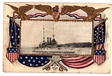 Vintage 1908 USS Alabama Battleship Patriotic Flag Embossed Postcard Used picture