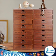4PC Vintage Wooden Apothecary Cabinet 4 Drawer Card Catalog Desk Organizer Brown picture