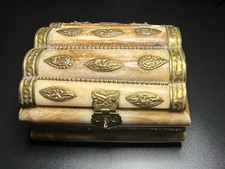 Vintage Handcrafted Camel Bone & Brass Trinket Box India Hinged 6