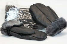 REAL GENUINE SHEEPSKIN SHEARLING LEATHER MITTENS UNISEX BLACK / GRAY ASH S-2XL picture