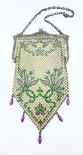 Stunning Antique Art Deco Mandalian Flapper Purse w/ Purple Flowers & Dangles picture