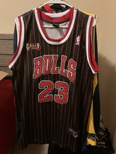 Vintage Nike Team Michael Jordan Chicago Bulls Black Pinstripe Jersey Size 52 XL picture