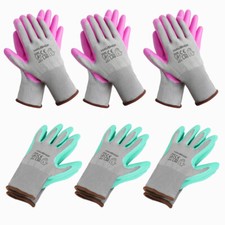 HAUSHOF Garden Gloves 12-Pack Nitrile Coated Working Gloves w/Pink & Green Large picture