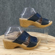 Alegria by PG Lite Sandals Womens 38 Linn Slide Blue Leather Casual Block Heels picture