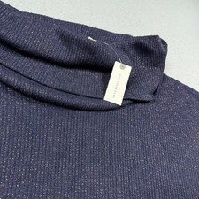 Anthropologie Postmark Navy Blue Metallic Cowl Neck Ruffle Peplum Top M/L picture