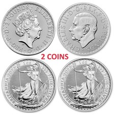 Lot of 2 - 2023 U.K. 2 Pound 1 oz .999 Fine Silver King and Queen Britannia BU picture
