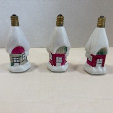 3 VINTAGE CHRISTMAS LIGHT BULBS HAND PAINTED MILK GLASS COTTAGES OR HOUSES picture