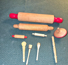 Vintage Wooden Spinning Top w/ Mini Rolling Pins & Small Wood Toy Lot picture