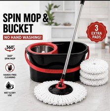 360 Spin Mop Bucket System Hands Free Self Wringing w/ 3 Microfiber Mop Heads picture
