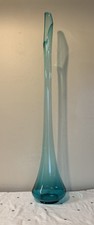 Huge MCM LE Smith Swung Glass Floor Vase 41” Peacock Blue Turquoise picture