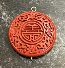 TIGERSTARS CINNABAR RED Lacquer ROUND PENDANT Carved Doublesided Disk 2