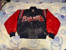 Vintage Atlanta Braves Jacket L Bomber Wax Coated Diamond Collection Snap 90s picture