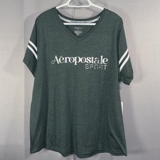 NWT Aeropostale Sport V-Neck T-Shirt Green White Stripes Reflective Logo 2X picture