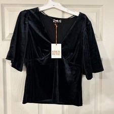 NWOT Knox Rose Black Velour Boho Top Size Small picture