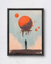 Faris Original 11x14 Modern Figure Floating Planet Painting Signed Canvas picture