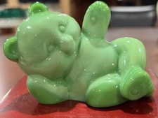 Vintage Fenton Chameleon Jade Green Glass Lounging Bear Figurine Original Box picture