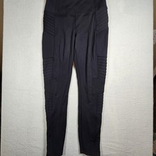 Athleta Delancey Moto Tight Black High-Rise Ribbed Panel Leggings zip pockets M picture