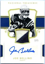 JOE BELLINO 2018 NATIONAL TREASURES COLLEGIATE HOLO GOLD JERSEY PATCH AUTO 1/5 picture