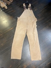 Vtg Carhartt Union Made Bib Overalls Mens 36x34 Duck Quilt Double-Knee USA picture