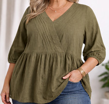 NWT 26 Olive Green Bloomchic Top 100% Cotton picture