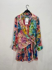 New Zara Women’s Multicolor Floral Satin effect Tie Knot Romper Jumpsuit Size S picture
