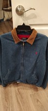 Vtg Polo Ralph Lauren Denim Corduroy Collar Bomber Full Zip Jacket Sz M Blue USA picture