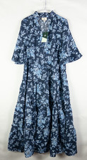 Tuckernuck Twilight Garden Jenna Dress M Navy Floral Linen Tiered Midi NWT picture