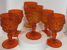 RARE SET 6 Stunning Fenton/Wright Madonna Inn Orange Wild Rose Goblet  MINT picture