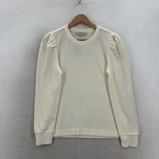 LOFT Shirt Womens M Petite White Waffle Knit Puff Long Sleeve Tee Casual NWT picture