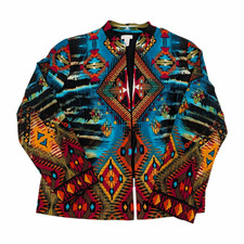 Women’s Multicolor Aztec Geometric Knit Jacket Open Front Lined Pockets 2 picture