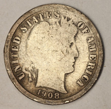 1908-S 10c Barber Silver Dime - RAW - Nice San Francisco Minted Coin - Lowball picture