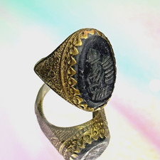 Ancient Roman Intaglio Agate Stone Brass Seal Stamp Wonderful Ring picture