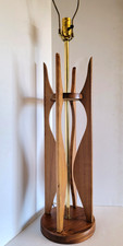 Vtg Mid Century Modern Italian Scultped Wood & Brass Modeline Style Lamp picture