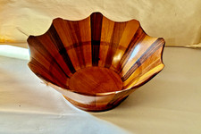 Vintage Artisan Crafted Banded Multi-Wood Mid Century Centerpiece Bowl, 10