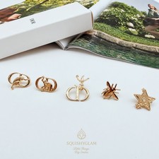 Dior Beaute Gift Pin Set 5pc Gold Bee Star Monkey Elephant Acrobat GWP New Lot picture