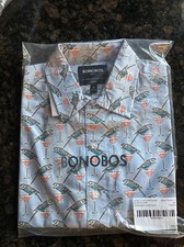 Bonobos Stretch Riviera Short Sleeve Shirt Parakeet SxR Small Slim Fit NWT D1- picture