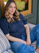 Torrid 2X Belle Isle Scallop Edge Cardigan Short Sleeve Sargasso Sea Navy NWT picture
