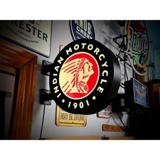 Indian Motorcycle Round LED Light Box | Double Sided Garage Sign RGB picture