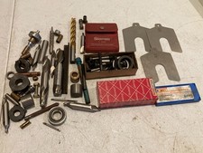 Vintage Machinist Tooling Lot Starrett Center Finder HSS Drills Cutters Arbors picture