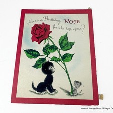 Vintage Norcross Birthday Card Kitten Cat Mouse Rose Anthropomorphic 50's Retro picture